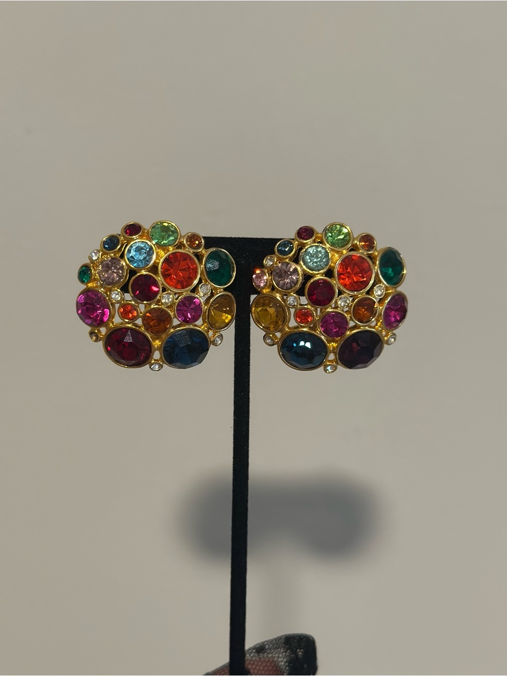 Blanca Multicolor Crystal Cluster Gold Tone Clip-On Statement Earrings - Picture 3 of 8
